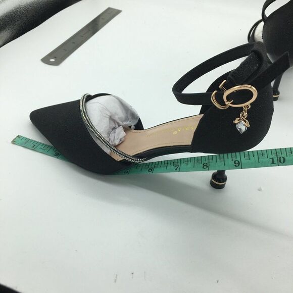 Eastanna Fashion Pointed Toe Ankle Strap Kitten Heel Pumps With Rhinestones - Picture 9 of 10